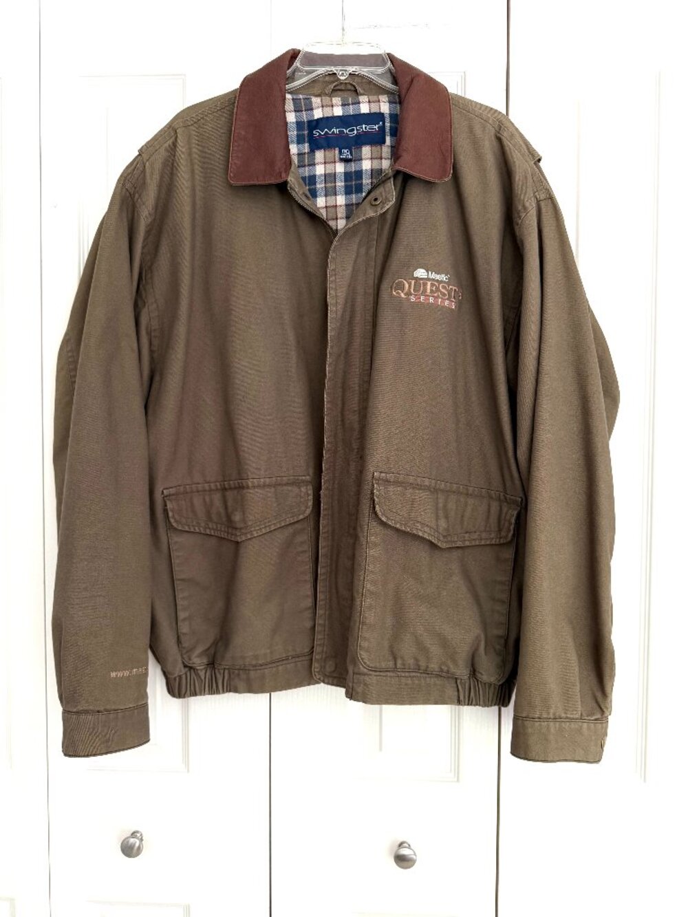 Vintage Swingster Barn Canvas Jacket Leather Collar Flannel Lined Green Men's XL